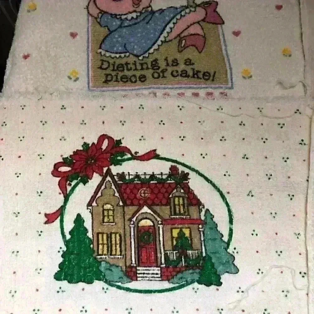 VTG 7 cut in half kitchen towels for crafting retro 90s look